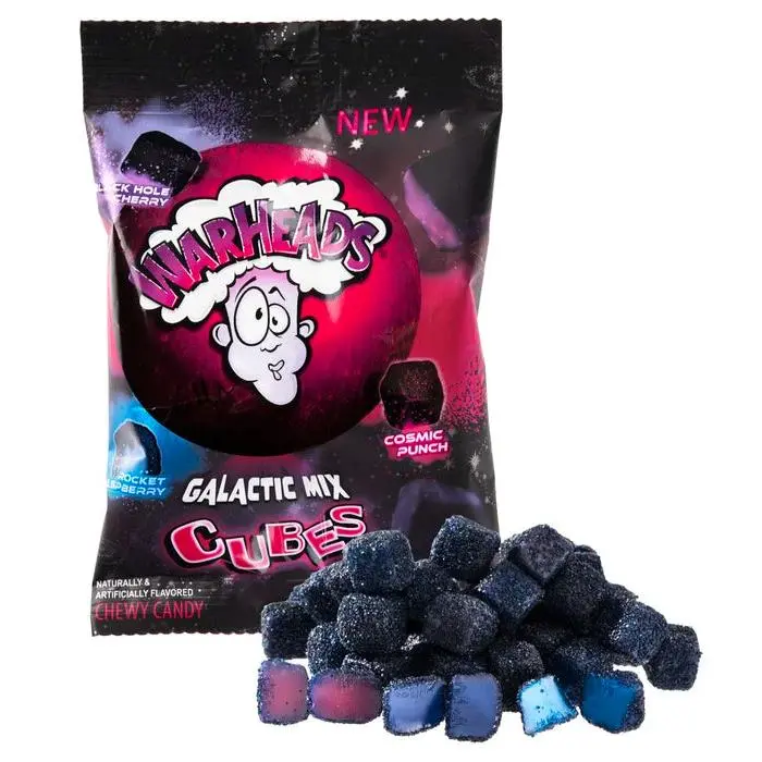 Warheads Galactic Cubes 4.5 oz. 12 ct - Chewy Candy Box with Mildly Sour Coating in Black Hole Cherry, Cosmic Punch, and Rocket Raspberry Flavors
