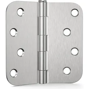 3 Pack Door Hinges 4 Inch, Brushed Nickel Hinges with 5/8" Radius & Square Corners, Removable Pin, Exterior Door Hinges Perfect for Heavy-Duty Front & Back Door, Anti-Rust & No Squeaks