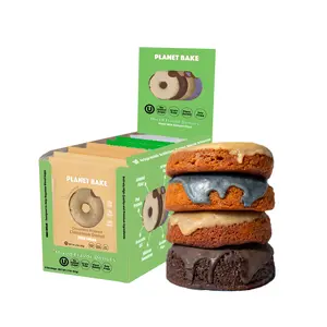 Planet Bake Mixed Flavor Donut Box 8 Pack - Sugar-Free Gluten-Free Plant-Based Donuts with Vanilla Bean Blueberry Dark & Cinnamon Chocolate Frosted Flavors