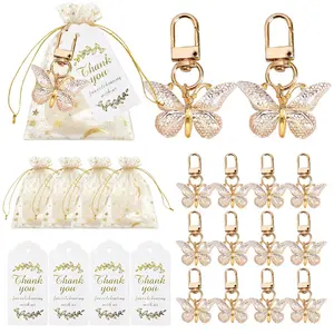 Butterfly Keychain Gift Set, 12pc Acrylic & Card, 12pc Organza Bag, Ideal for Birthday Wedding Xmas Gifts, Fashionable Alloy Keychain