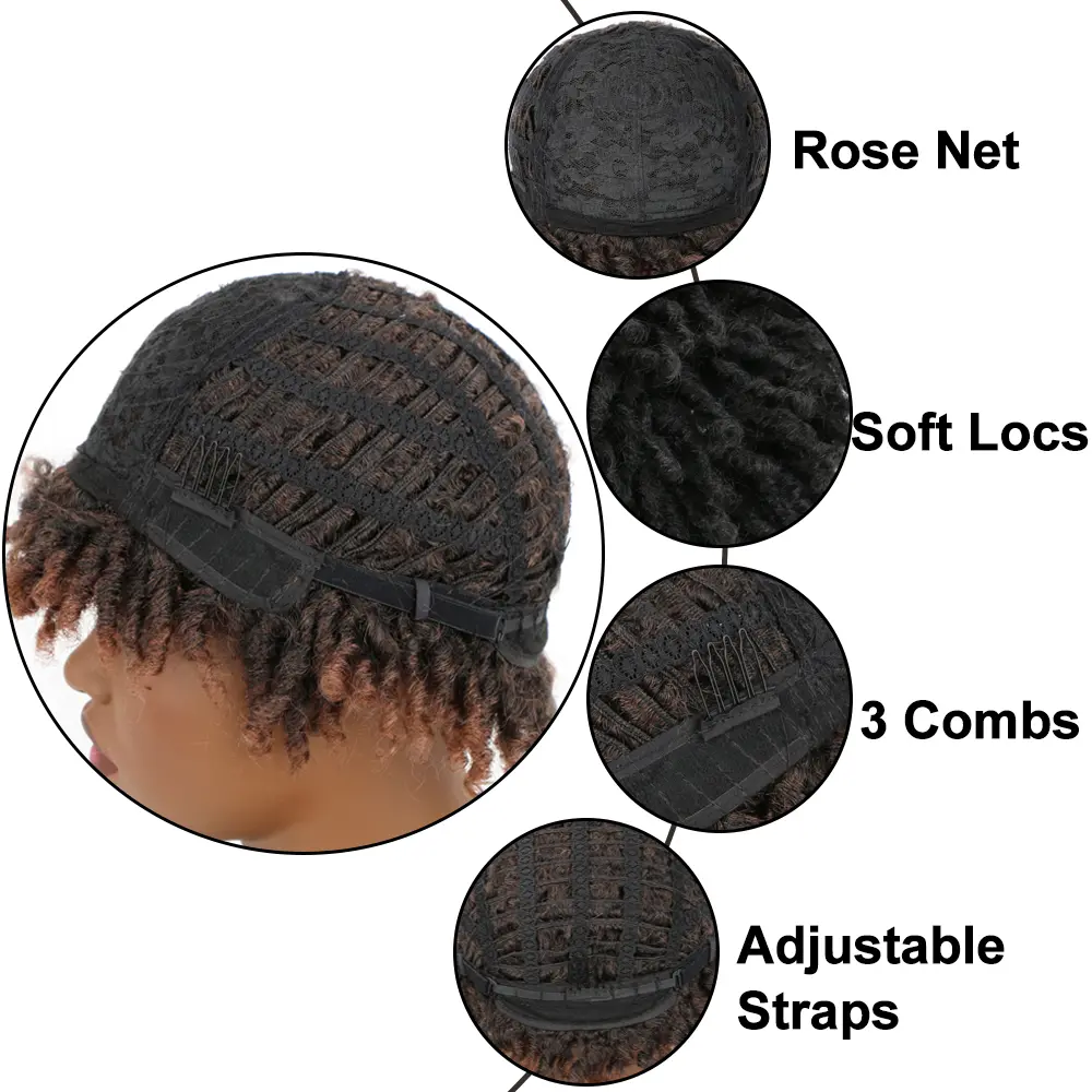 Men Wig Dreadlock Wig Short Afro Twist Braided Wig Glueless Synthetic Curly Dreads Wig Coily Textured Wigs Convenient Wigs