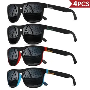 4PCS Classical Square Polarized Sports Sunglasses for Men - Lightweight PC Frame, UV400 Shield, Unisex & Durable for Driving, Fishing, Cycling