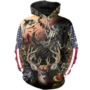 Pemagear Deer Hunters Patriotic Flag 3D All Over Print Hoodie