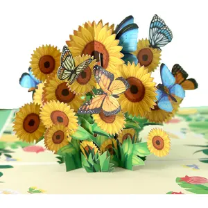 Birthday card, sunflower butterfly 3D pop-up card, 5x7-3D card, comes with a note card and envelope, suitable for birthdays, get well soon, miss you. It's perfect for giving to women, wives, mothers, grandmothers, daughters, sisters, and girlfriends