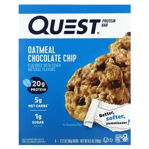 Quest Nutrition Protein Bar, Oatmeal Chocolate Chip, 4 Bars, 2.12 oz (60 g) Each