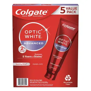 Colgate Optic White Advanced with 2% Hydrogen Peroxide Sparkling White Toothpaste Mint, 4.2oz 5 pk