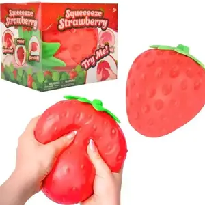Toymendous Squeeze Strawberry - Extra Large 3" Squishy Stress Ball for Adults & Kids 3+ - Fruity Fidget Toy for Stress Relief & Sensory Play - Safe & Durable Non-Toxic Material