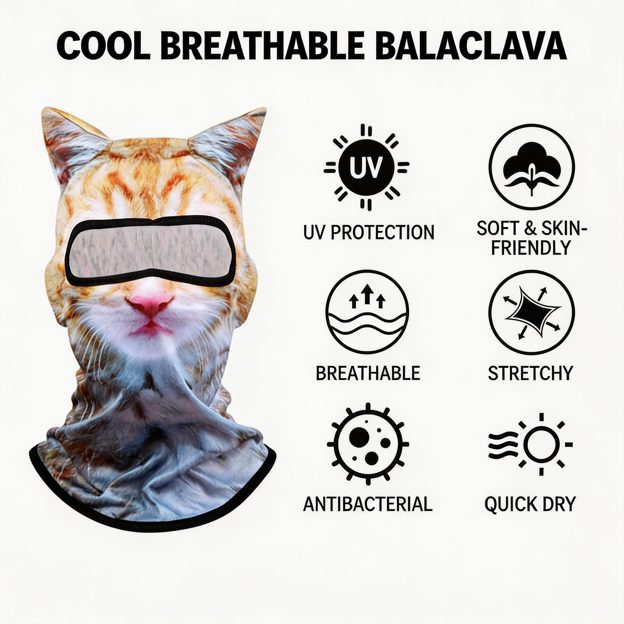 3D Cat Face Digital Print Sun Protection Mask, UPF50+ UV Protection Full Face Animal Mask, Creative Breathable Balaclava with Ears, Cycling Face Gini, Perfect for Riding, Skiing, Sun Protection & Outdoor Adventures