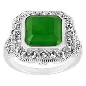 Suspicion Sterling Silver Jade& Marcasite Cocktail  Ring