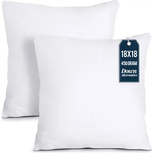 Throw Pillows Insert (Pack of 2, White) - 18 x 18 Inches Bed and Couch Pillows - Indoor Decorative Pillow