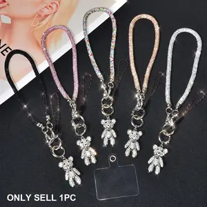 Luxury Small-Batch Design Phone Anti-Loss Wrist Strap, Full Drill Crystal Short Chain, Cute Bear Pendant Keychain Decorative Lanyard, Cell Phone Charm, Phone Chains for Women, Cellphone Accessories