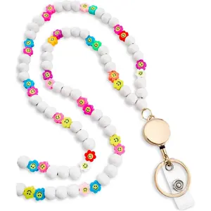 Smile Cute Teacher Lanyard for Women Retractable ID Badge Reel Chain and  Beaded Lanyards For