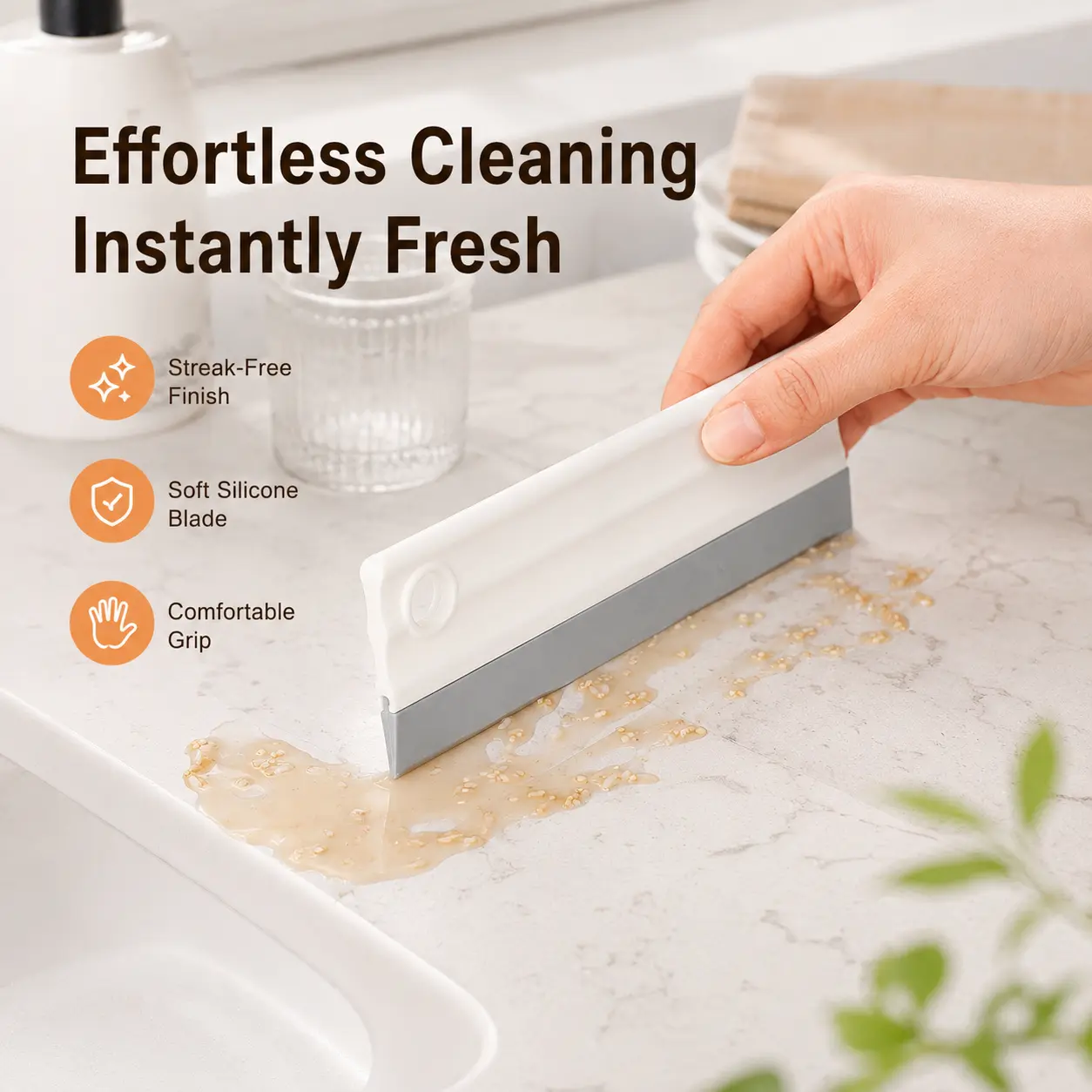 3 Counts Handheld Silicone PP Squeegee, Detachable Cleaning Wiper Tool for Kitchen Sink Countertop and Bathroom Glass Cleaning