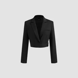 Cider [size 2-26] Collar Solid Belted Crop Blazer
