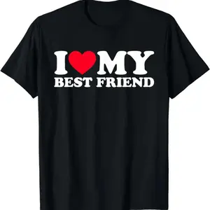 [100% Cotton] I Love My Best Friend Heart Design Casual Black T-Shirt For Friendship Day Summer Streetwear Clothes Top graphic tees bol bol fits