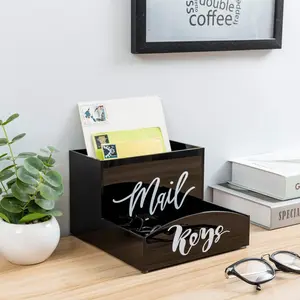 Black Acrylic Mail Holder and Key Organizer Entryway Storage Tray, Desktop Mail Sorter