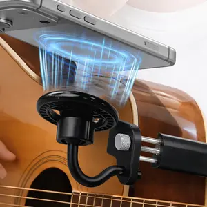 Magnetic Guitar Phone Mount with Strong Magnet, 360° Rotating Aluminum Alloy Smartphone Holder, Stable Metal Stand for Video Recording Adjustable Phone Holder, Hands Free Stand