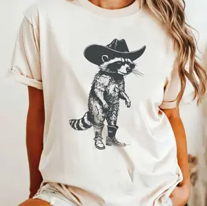 Comfort Colors Cowboy Raccoon Shirt, Cute animal T-shirt, Sweet Graphic Tee, Vintage Retro Animal Tee, Sketch Raccoons Gift, Unisex Tshirt, Trash Panda Casual Comfort