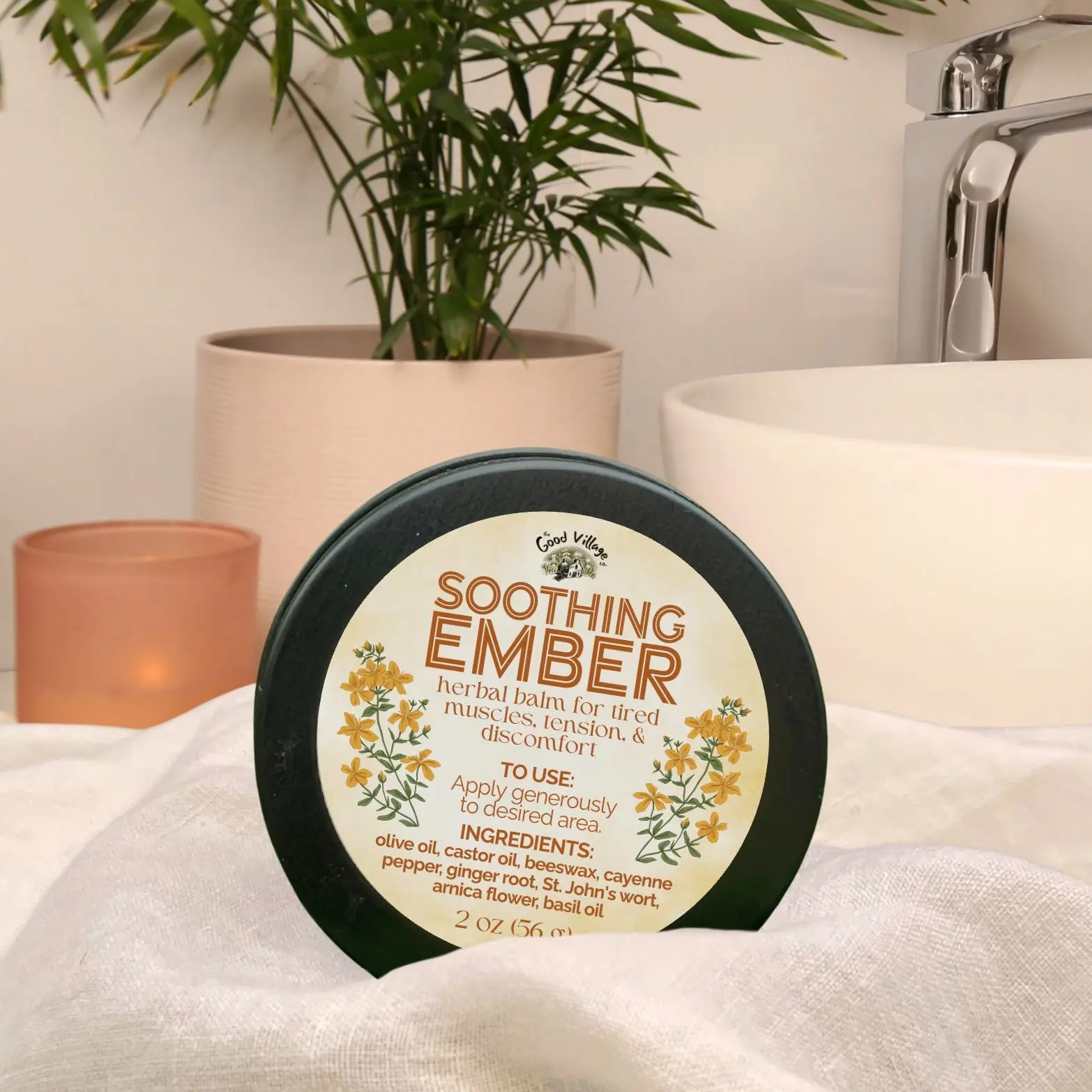 Soothing Ember: Herbal Balm for Tired Muscles, Tension, & Discomfort - with Cayenne, Arnica, St. John's Wort, Ginger, & Sweet Basil - Circulation Support & Energetic Flow