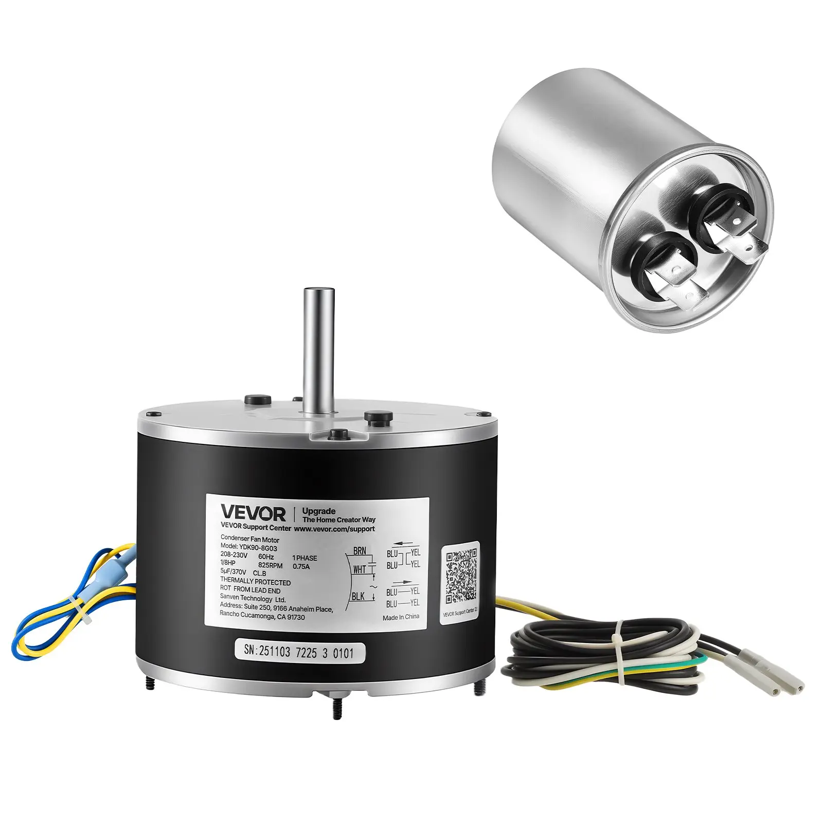 【Summerfinds】VEVOR Condenser Fan Motor with Copper Coil & Capacitor Set, 1/8HP, 825RPM, 208-230V, Reversible Spin Replacement for GE Genteq Carrier Bryant Payne 5KCP39KFUA99S D159176P01 X70370245010 X70370245-01 5KCP39GGV570S