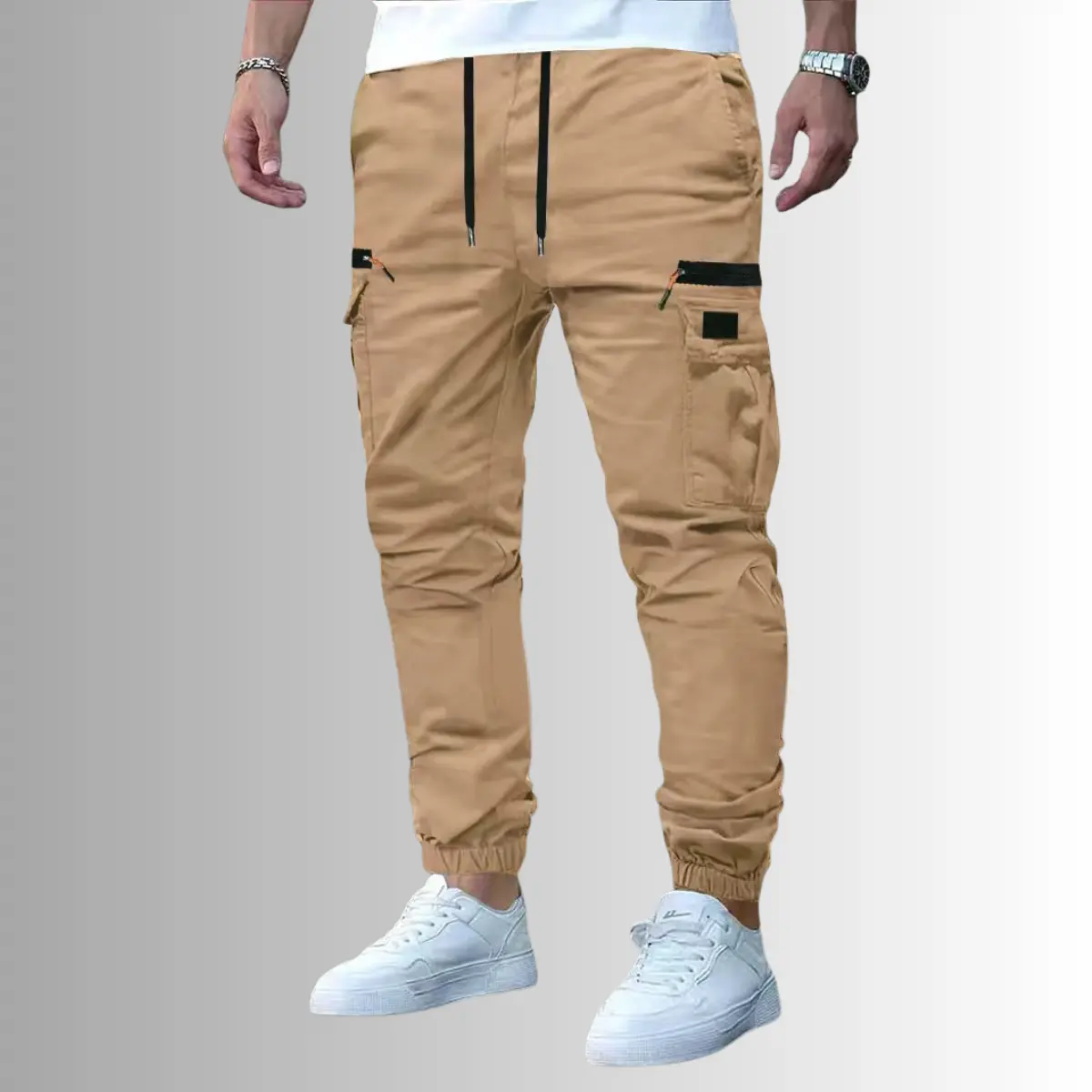 Spring And Autumn Men's Outdoor Casual Pants Workwear Jogger with Pockets & Drawstring for Men