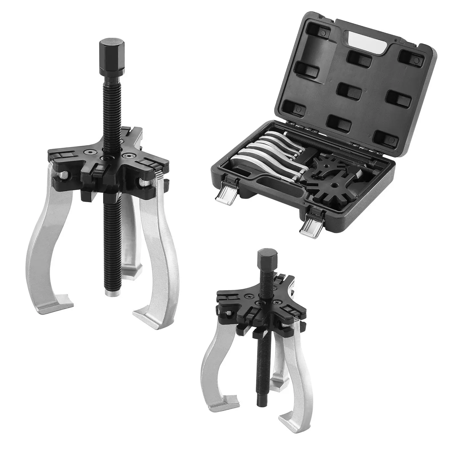 【summerfinds】VEVOR Gear Puller Set, 3" and 7" Puller Kit, 3 Jaw Gear Bearing Flywheel Pulley Removal Tool, 2 or 3 Reversible Jaws Wheel Puller, Vertically and Horizontally, External and Internal, 2-Piece