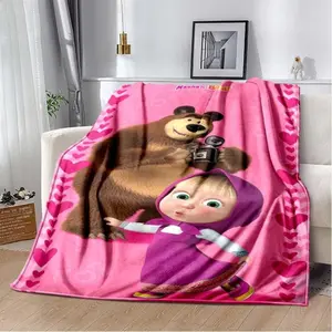 3D Masha And Bear Blanket Cute Cartoon Print Soft Flannel Plush Kids Throw For Bedroom Nursery Decor Gift