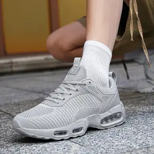 (New)Men'S Air Cushioned Knit Durable Casual Sports Shoes|   Comfortable Lightweight, All-Season Outdoor, Fashionable Lace-up Mid-Top Running Shoes, Standard Fit