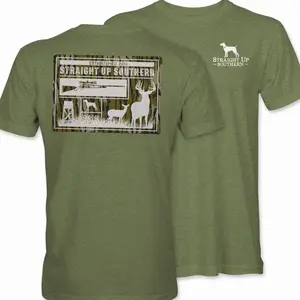 [Straight Up Southern] Deer Hunting Southern T-Shirt, Camo Buck Rifle Outdoor Graphic Tee, Country Hunter Shirt for Men, Hunting Season Gift U5