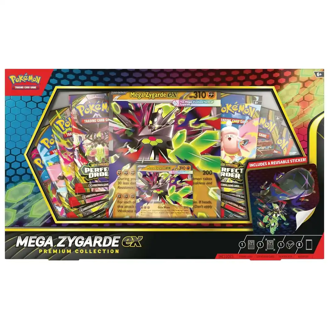 Pokemon TCG: Mega Zygarde ex Premium Collection for Collectors - Exclusive Trading Cards, Powerful Mega Evolve Action, Striking Design, 8 Boosters, Foil Promo Card, Sticker, Includes Sticker
