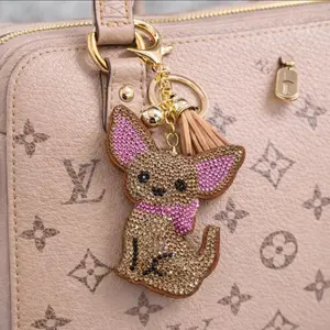 Sparkling Chihuahua Rhinestone Keychain with Tassel – Cute Dog Bag Charm