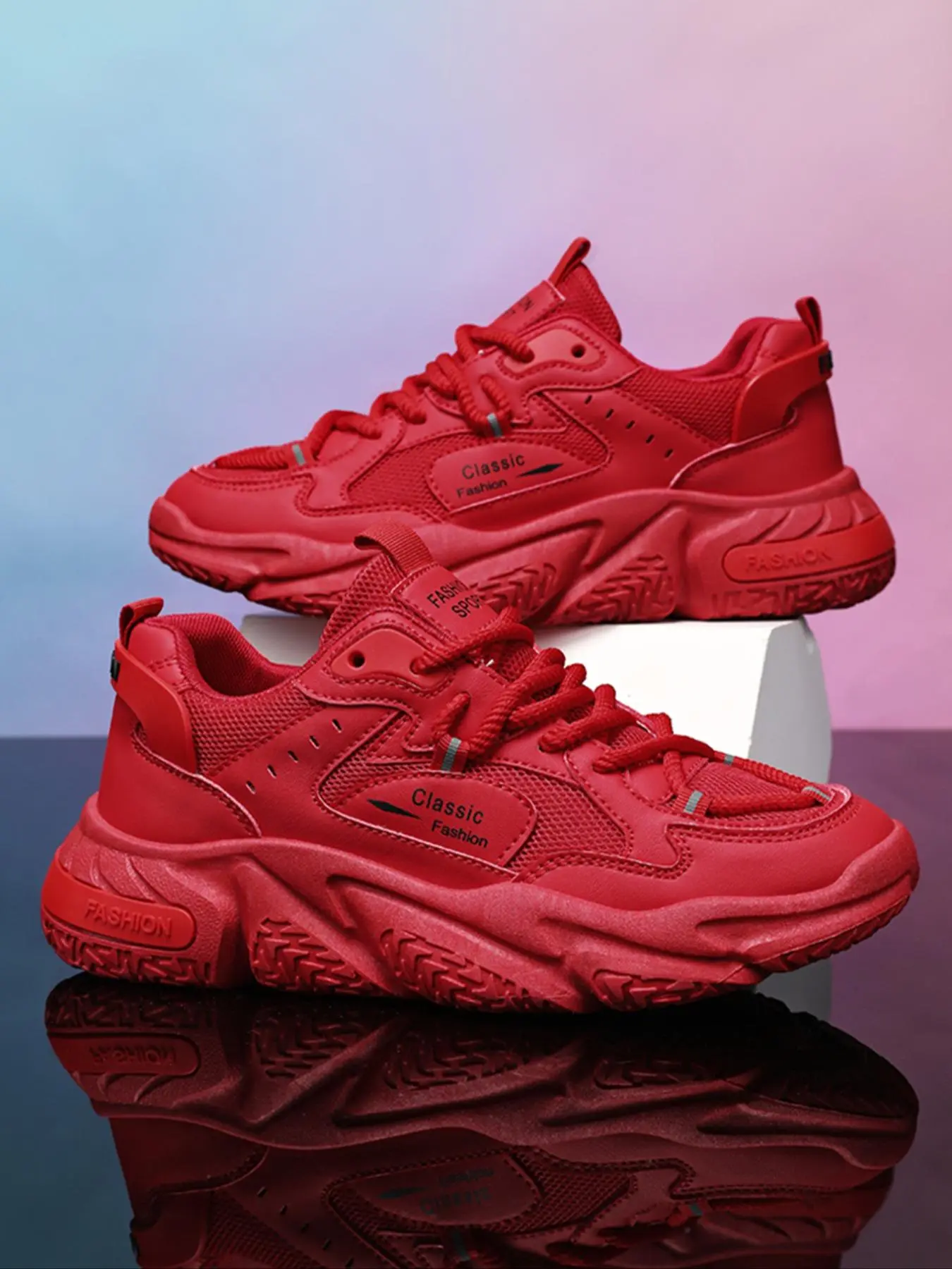 Women's Sporty Lace Up Chunky Sneakers, Casual Comfortable Breathable Walking Shoes, Female Round Toe Running Sneakers for Daily Life, Workout Sneakers, Colorblock Running Shoes