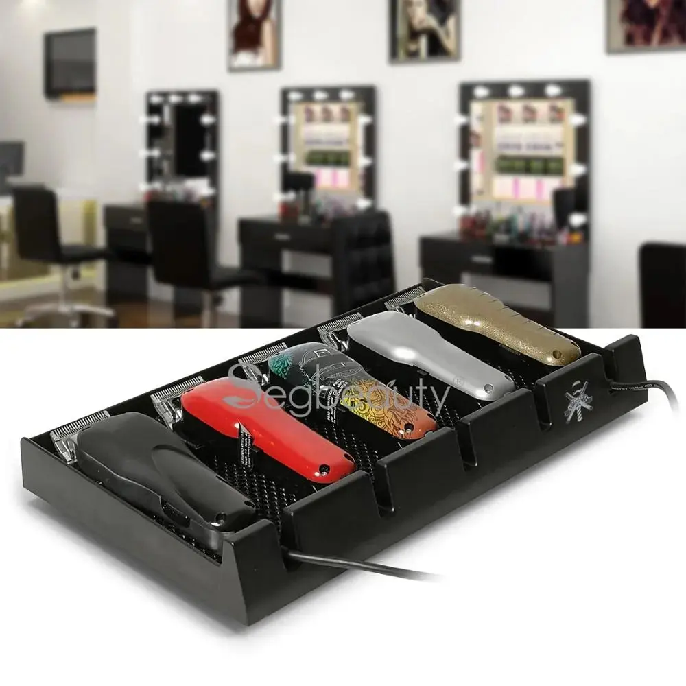 Segbeauty Rectangle Solid Plastic Barber Clipper Tray - Home Organizer with 5 Anti-Slip Slots, 15.7x8.9in Storage Accessory for Barber, Hairdresser Salon & Home Use, 15.7*8.9 Inches, 5 Notches