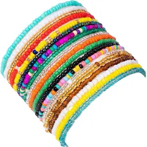 10 pcs Bead Anklets Bracelet Set - Multicolor Beaded Ankle Cuffs for Women & Girls - Fashionable & Stylish Footwear Accessory
