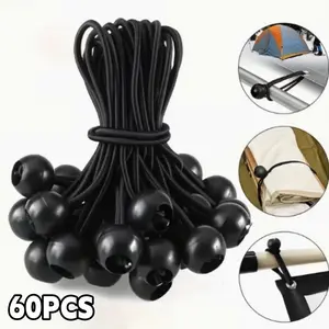 60PCS 6inch Durable Natural Rubber Elastic Bungee Cord with Spherical BeadsTensile Strength, Ideal for Car Exterior Accessories and More, Versatile Bungee Cords, Flexible Elastic