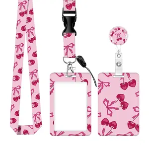 Women's Cute ID Badge Holder Set with Lanyard, Retractable Scroll, Leaf Pattern Card Case, Teacher Nurse Office Gift, Nurse Badge Reel