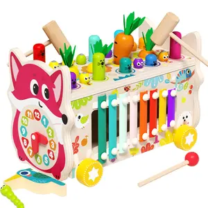 8 in 1 Wooden Activity Center for Toddlers 1 2 3, Montessori Wooden Hammering Toy with Xylophone, Durable Busy Board for Kids, Interactive Educational Game, Perfect Birthday and Christmas Gift for Early Learning and Fine Motor Skills