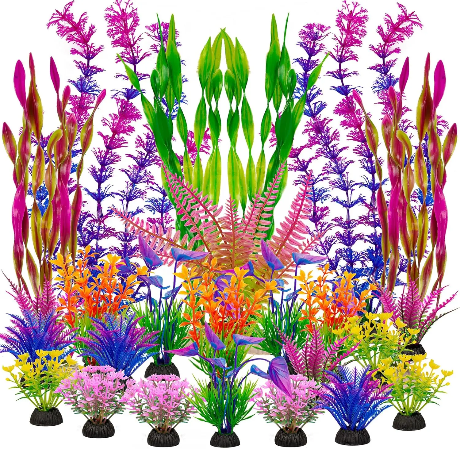 25pcs Fish Tank Artificial Plastic Plants Decorations Large Aquarium Decor Betta Goldfish Tank Accessories Fish Bowl Ornaments (Colorful)