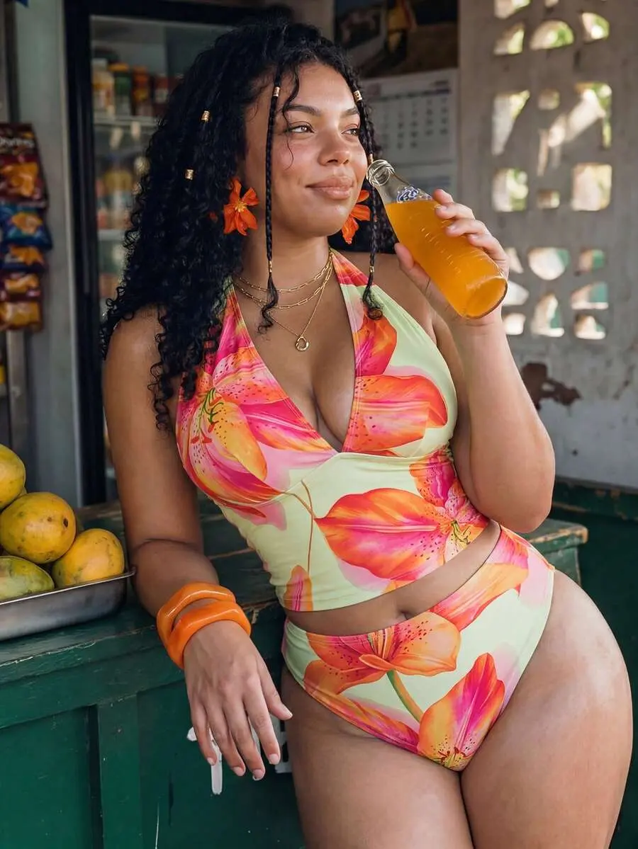 GoodVibes 2026 New Tropical Print 2-Piece Bikini Set For Women, Casual Resort Style, Summer Vacation Outfit, Floral Bikini, Plus Size Tankini