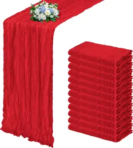 12 Pack Red Cheesecloth Table Runner 17x108 Inch Semi Sheer Boho Gauze Cheese Cloth Fabric Table Runners, for Wedding Party  Shower Birthday  Decor Garden Farmhouse