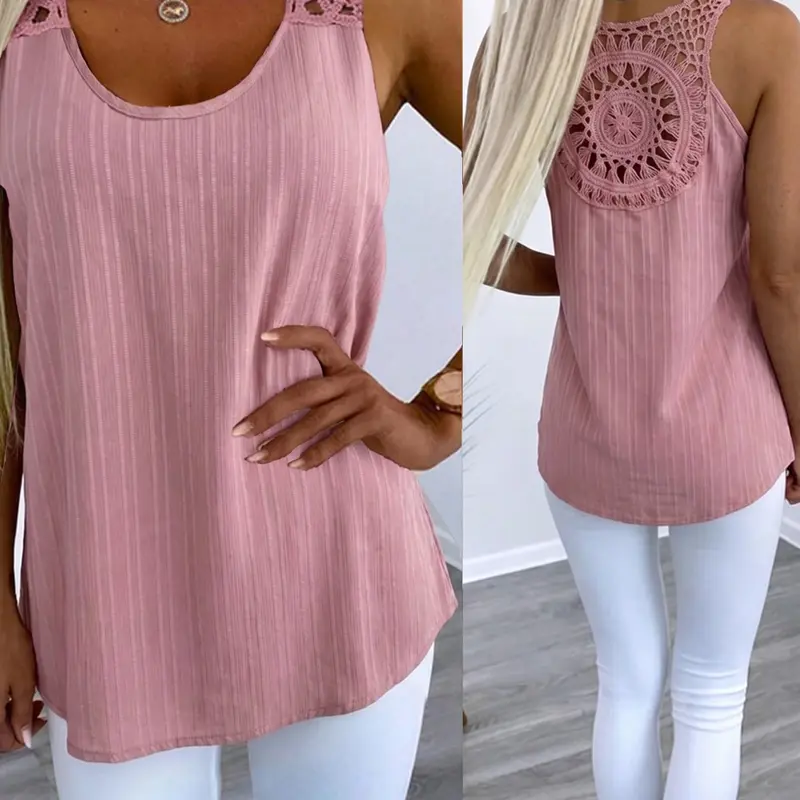 Plain Basic Sleeveless Everyday Breathable Summer Tank Top with Hollow Back, Plus-Size Casual Loose Cute Y2K Style Top for Summer Vacation and Daily Streetwear