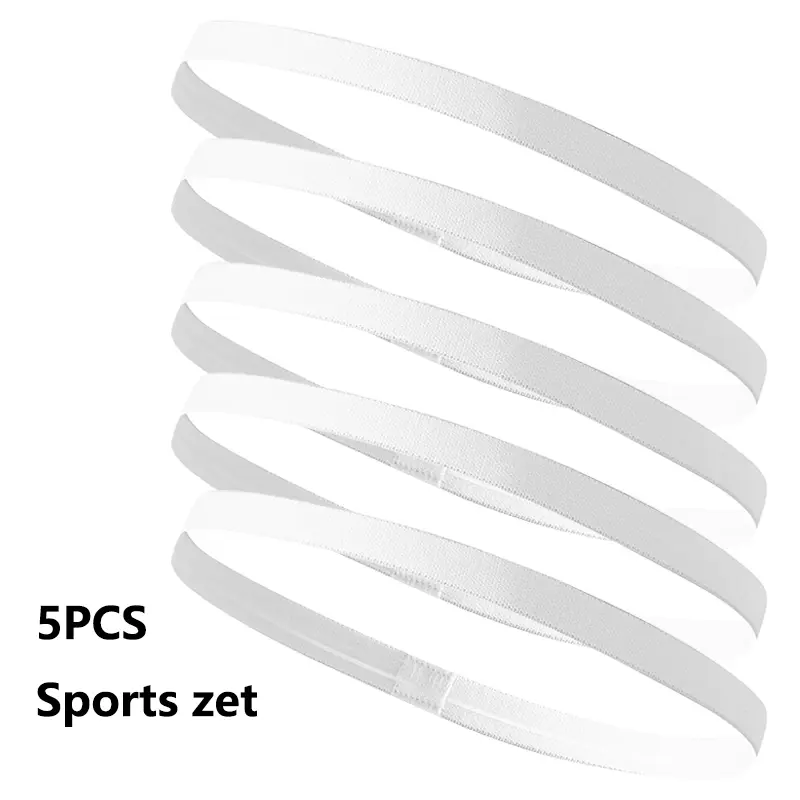 5-Piece Thick Anti-Slip Elastic Sports Headbands Set, Unisex Sweat-Wicking Hair Bands for Marathon Basketball Football Fitness Yoga Stretchy Headbands