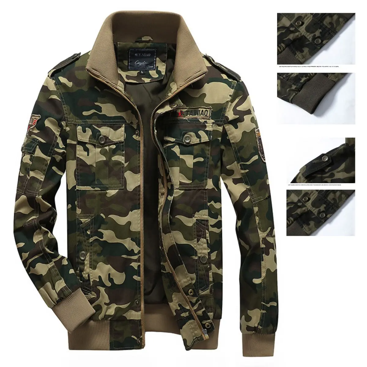 Men's Military Camo Stand-Up Collar Long Sleeve Cool Stylish Casual Coat - Menswear Tops for Spring & Autumn, Coats