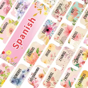 Floral Pattern Bible Tabs, 75pcs/5 Sheets  Spanish Scripture Laminated Tabs Set, Easy-to-read Old & New Testament Divider Book Reading Stickers for Bible Study & Journaling