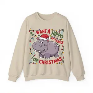 Cute A Hippopotamus For Christmas Shirt, Hippopotamus Christmas Lights Shirts, I Want  A Hippo Potamus For Christmas Hoodie Clothing Cotton
