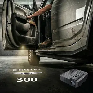 2 pcs Carbon Fibre Car Door Lights for Chrysler300, Car Led Lights, Car Decorative Light, Door Logo Projector Welcome Light, Personalized Door Projection Light with Logo (Batteries Not Included)