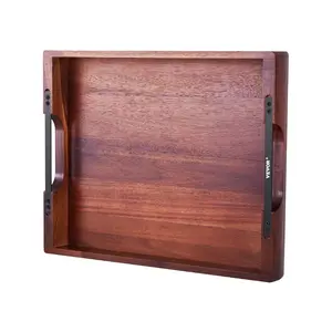 VEVOR Wood Serving Tray, Acacia Wooden Tray Board with Handles, Decorative Rustic Serving Trays Platter, Ideal for Breakfast in Bed, Lunch, Kitchen, Living Room, Ottoman, Coffee Table, Party, Couch
