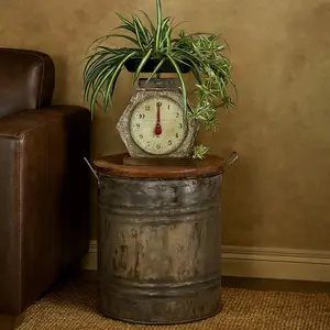 Gray Metal Side End Accent Table with Brown Wood Top