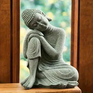 1pc Handcrafted Stone Buddha Statue Ornament - 4.33in Serene Meditation Pose, Indoor/Outdoor Decor for Living Room, Bedroom, Office, Easter & Ramadan Celebrations, Natural Texture Finish, Religious Home Decor, home decor Collectible Figurines