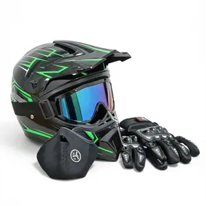 Casco para Bicicleta Black Green Lightning DOT Full Face Motorcycle Helmet Adult Dirt Bike Helmet with Goggles Gloves Mask ATV UTV E-Bike Helmet Men Women Off-Road Racing Helmet Windproof Breathable